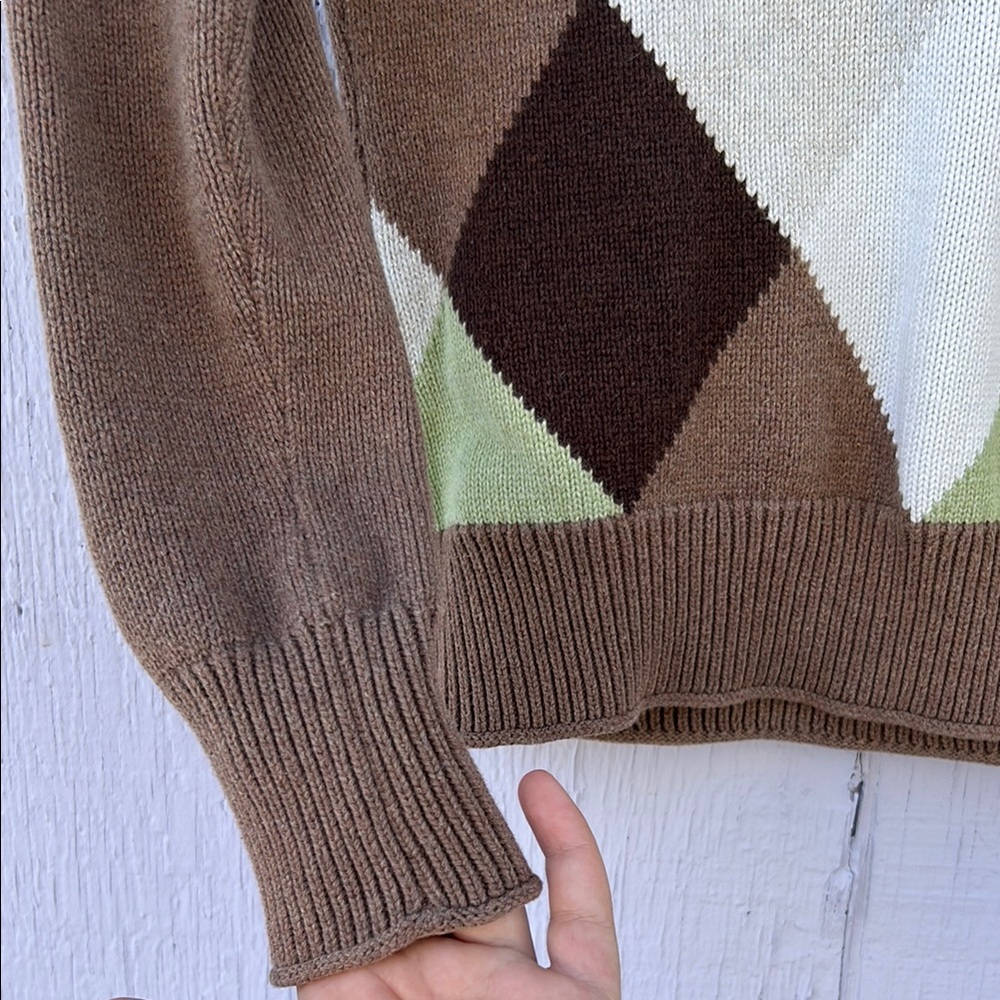 Vintage Esprit Brown Argyle V-Neck Sweater - Picture 4 of 5